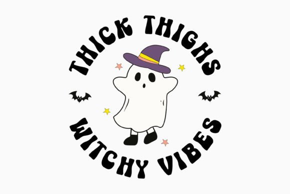Thick Thighs Witchy Vibes Halloween Retr